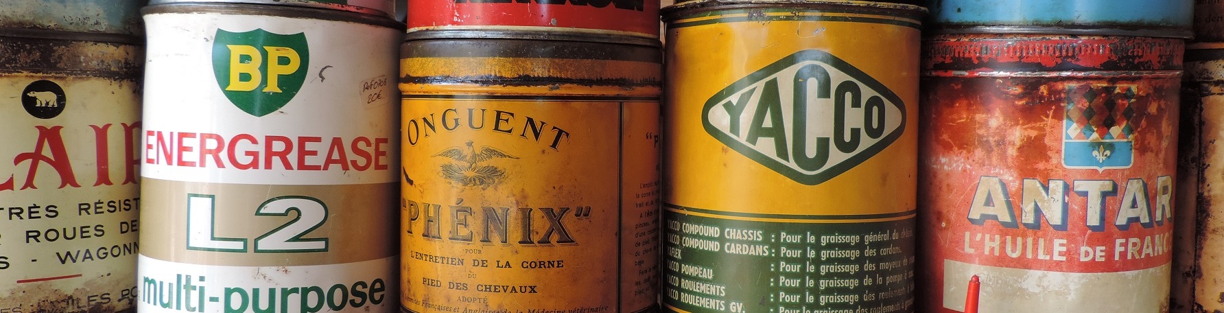 Ancien Pots de graisse et burettes collection garage vintage